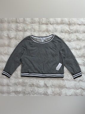 Weekend Andrea Jovine Grey Varsity Crewneck Sweater with Black & White Stripes